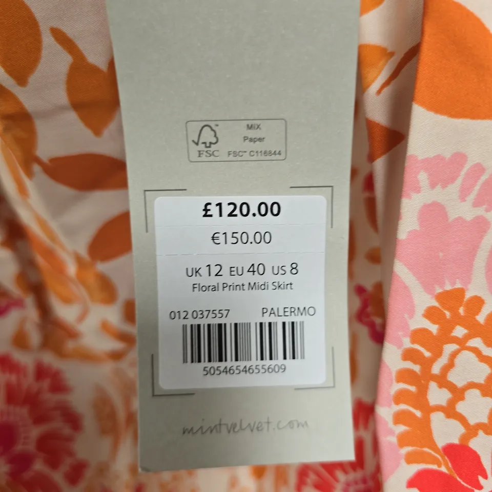MINT VELVET FLORAL PRINT MIDI SKIRT - UK 12