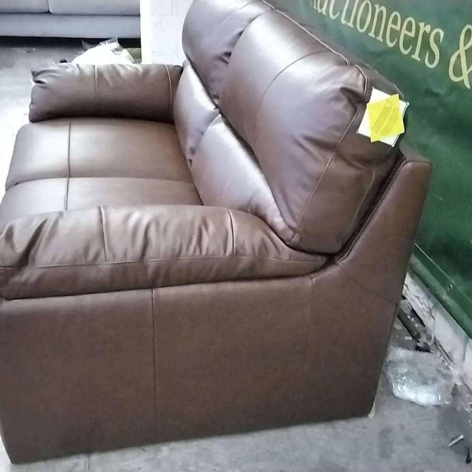 QUALITY BRITISH DESIGNER 2 SEATER SOFA - BROWN LEATHER 
