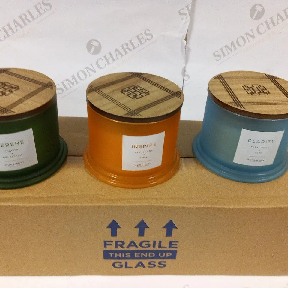 BRAND NEW BOXED HOMEWORX BY HARRY SLATKIN SET OF 3 SCENTED CANDLES