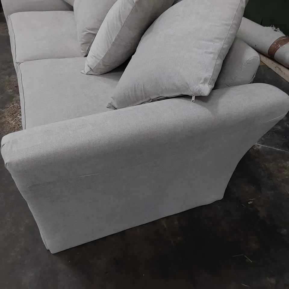 DESIGNER DURY THREE SEATER SOFA WITH SCATTER CUSHIONS LIGHT GREY FABRIC 