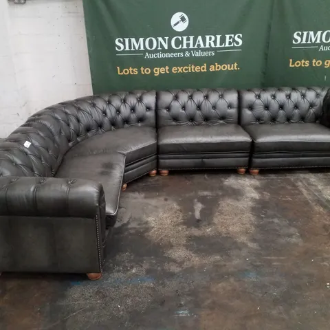 QUALITY DESIGNER DARK GREY FAUX LEATHER BUTTON BACK CORNER SOFA  (4 PARTS)