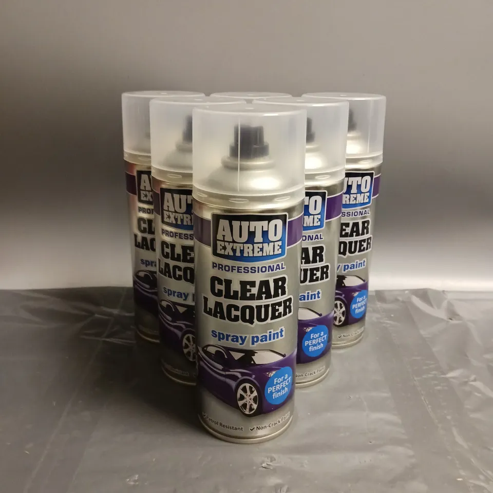 LOT OF 6 AUTO EXTREME PROFESSIONAL CLEAR LACQUER SPRAY PAINT 400ML
