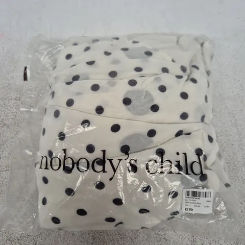 BAGGED NOBODY'S CHILD DANI MIDAXI DRESS – WHITE WITH BLACK POLKA DOTS, UK12