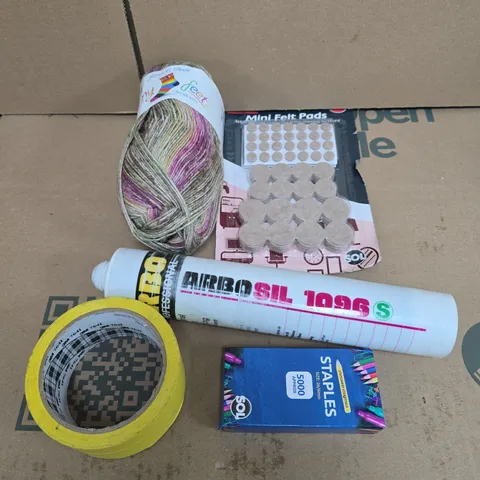 APPROXIMATELY 20 ASSORTED HOUSEHOLD PRODUCTS TO INCLUDE TAPE, MINI FELT PADS, STAPLES ETC 