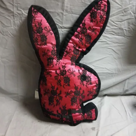PLAYBOY BUNNY CUSHION β PINK SATIN WITH BLACK LACE MOTIF
