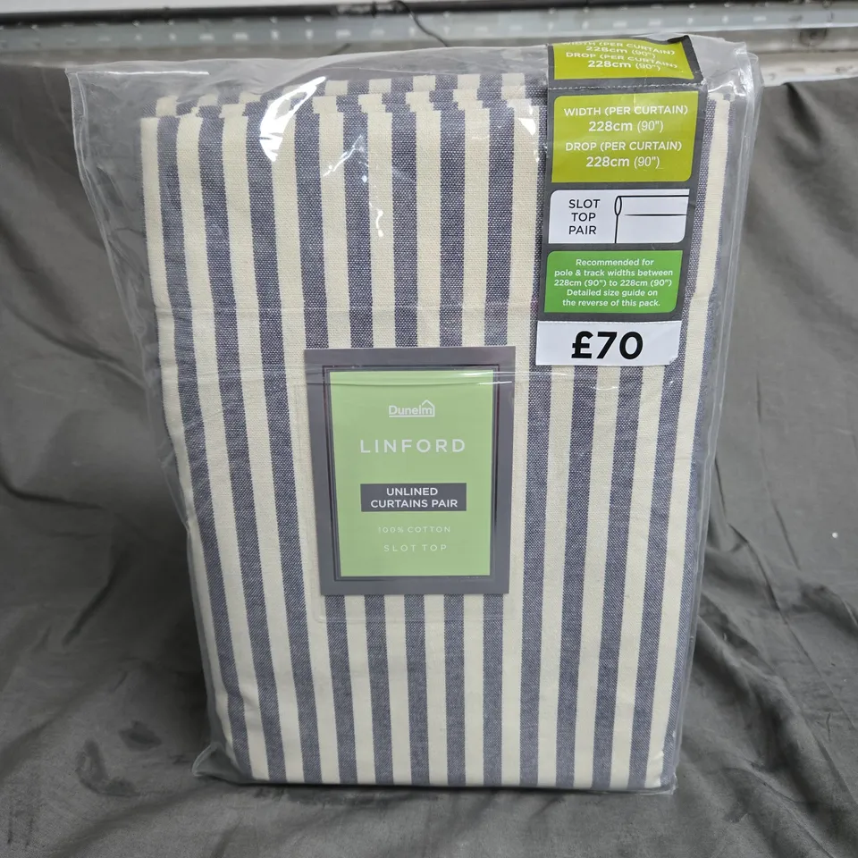 DUNELM LINFORD PAIR OF UNLINED SLOT TOP CURTAINS IN MULTI STRIPE 228CMX228CM 