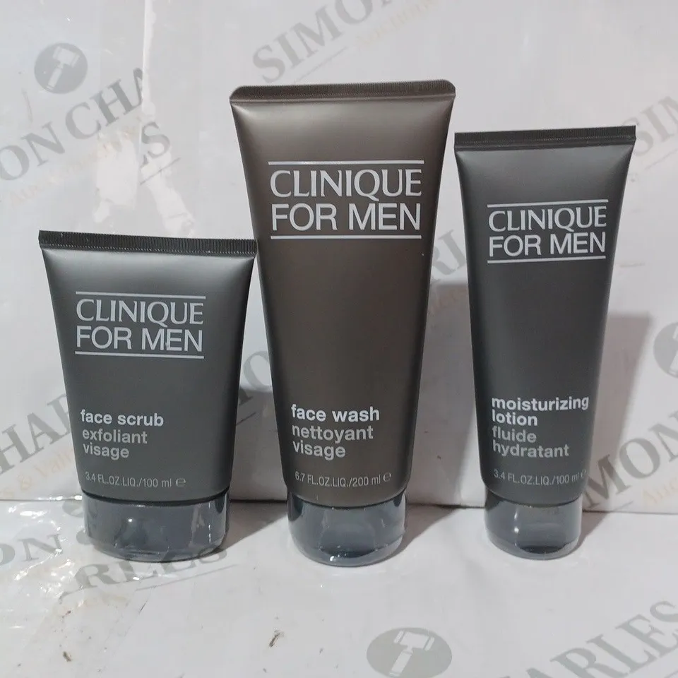 BOXED CLINIQUE FACE WASH, MOISTURISING LOTION, AND FACE SCRUB SET