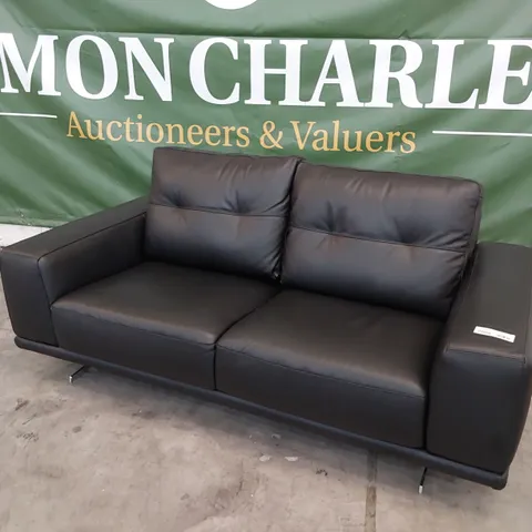 QUALITY ITALIAN DESIGNER CLAUDIO TWO SEATER MAXI SOFA BLACK LEATHER