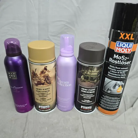 APPROXIMATELY 10 ASSORTED AEROSOLS TO INCLUDE RITUALS, ARMY PAINT AND MOS2
