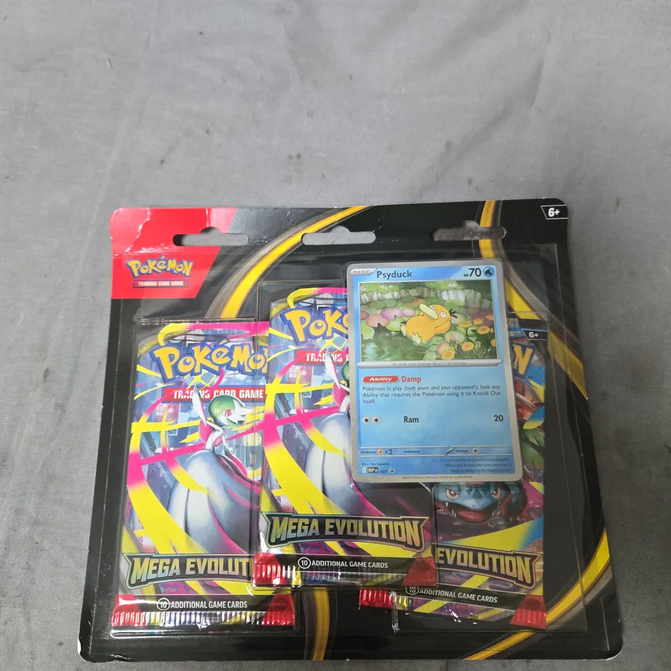 POKEMON MEGA EVOLUTION TRADING CARD GAME BOOSTER SET — PSYDUCK CARD, THREE BOOSTER PACKS, SEALED
