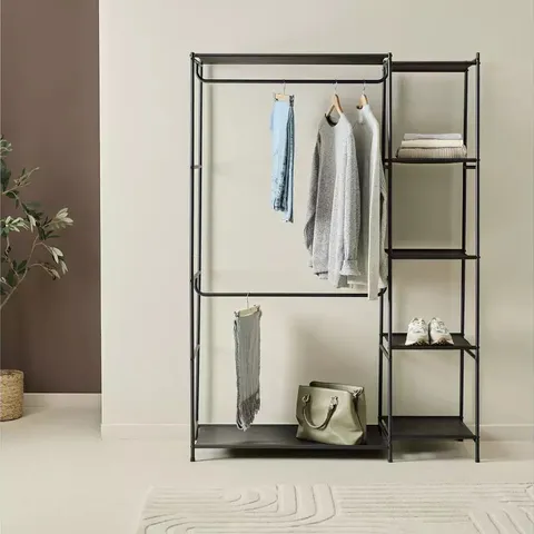 BOXED SPENCER 2 RAIL 4 SHELF WARDROBE - BLACK (1 BOX)
