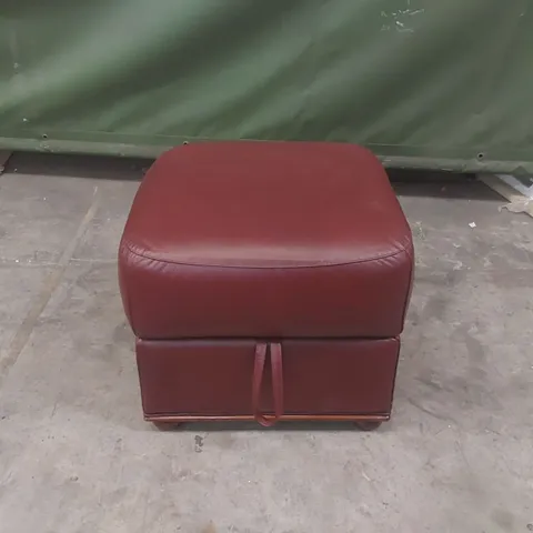 ITALIAN LEATHER FOOTSTOOL POUFFE CUBE BURGANDY