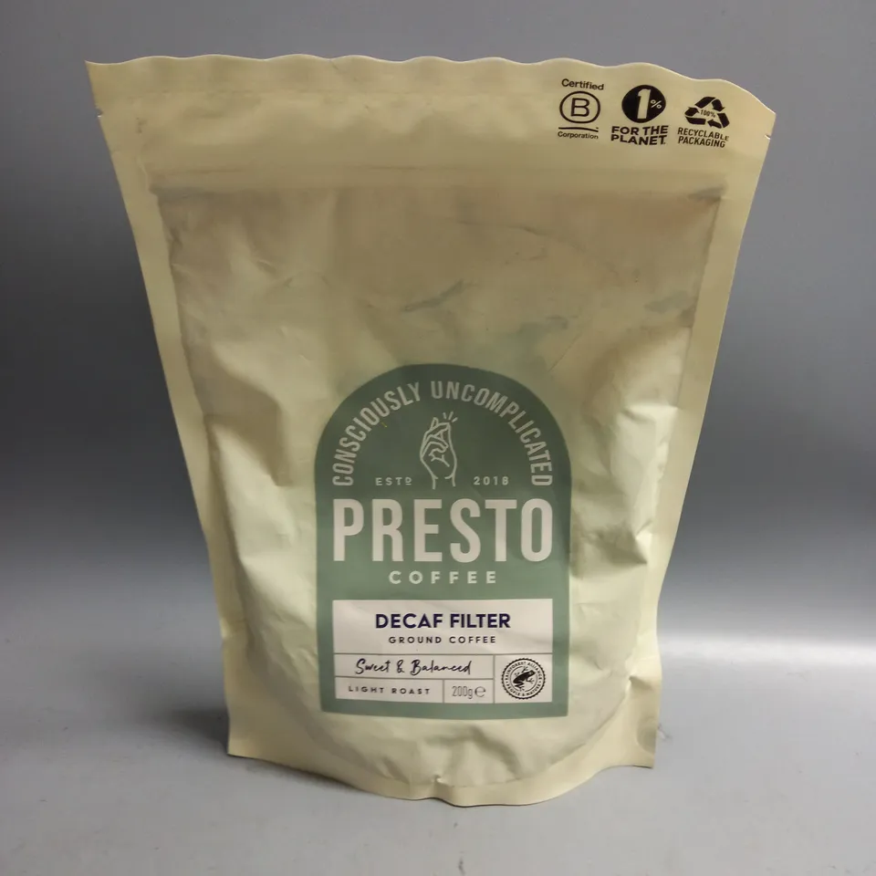 PRESTO COFFEE DECAF FILTER GROUND COFFEE 200G