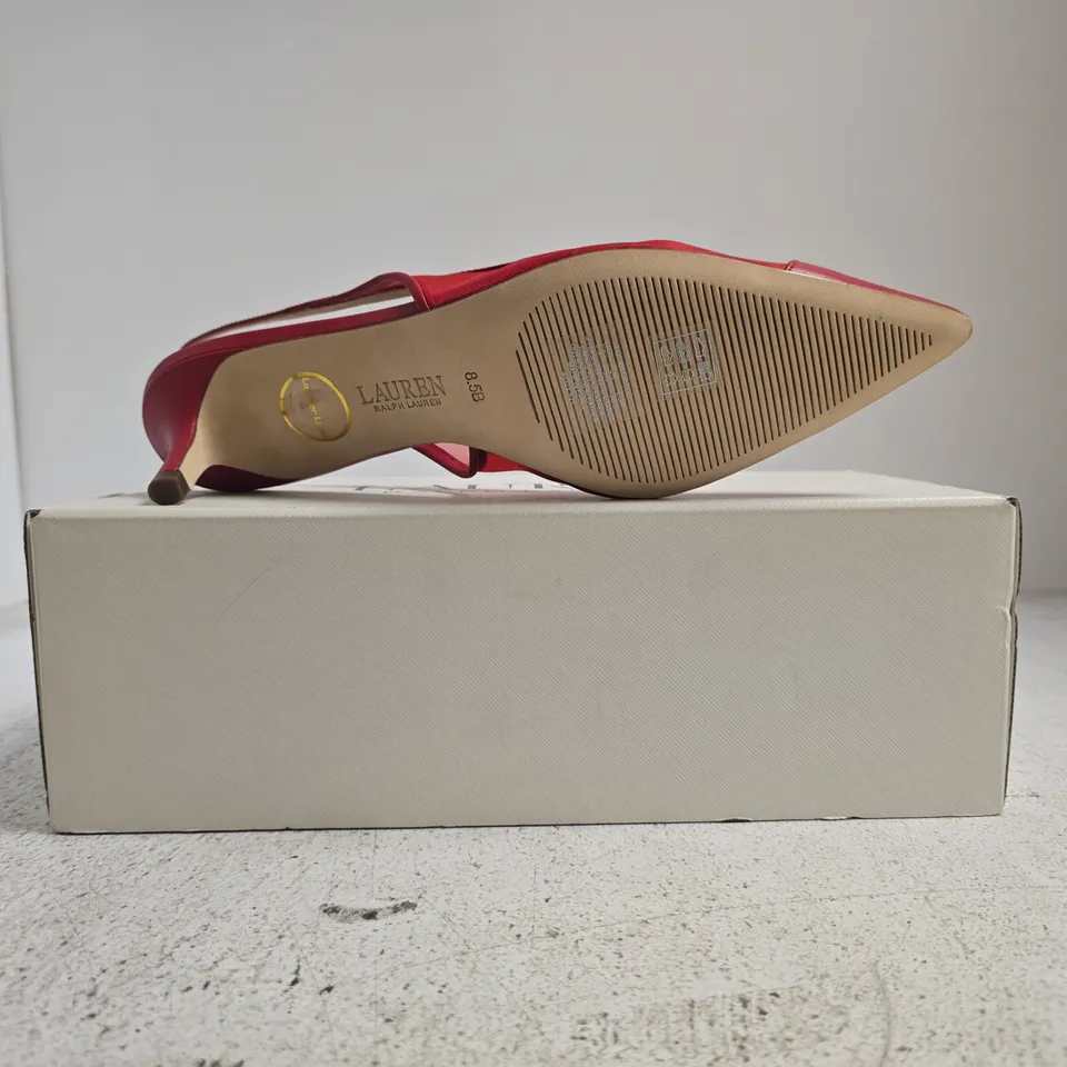 BOXED PAIR OF RALPH LAUREN POINTED TOE LOW STILETTO HEEL SLINGBACK SHOES IN RED SIZE 5.5