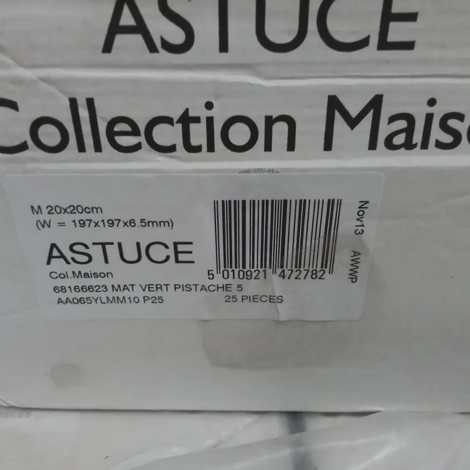 PALLET TO CONTAIN APPROX. 96 X PACKS OF BRAND NEW JOHNSON TILES ASTUCE COLLECTION MAISON TILES IN PISTACHE GREEN - 25 TILES PER PACK // TILE SIZE: 197 X 197 X 6.5mm