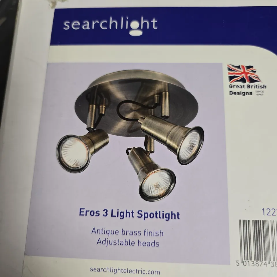 SEARCHLIGHT EROS 3-LIGHT SPOTLIGHT, ANTIQUE BRASS FINISH, ADJUSTABLE HEADS