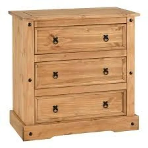 BOXED SECONIQUE CORONA 3 DRAWER CHEST IN DISTRESSED WAXED PINE (1 BOX)