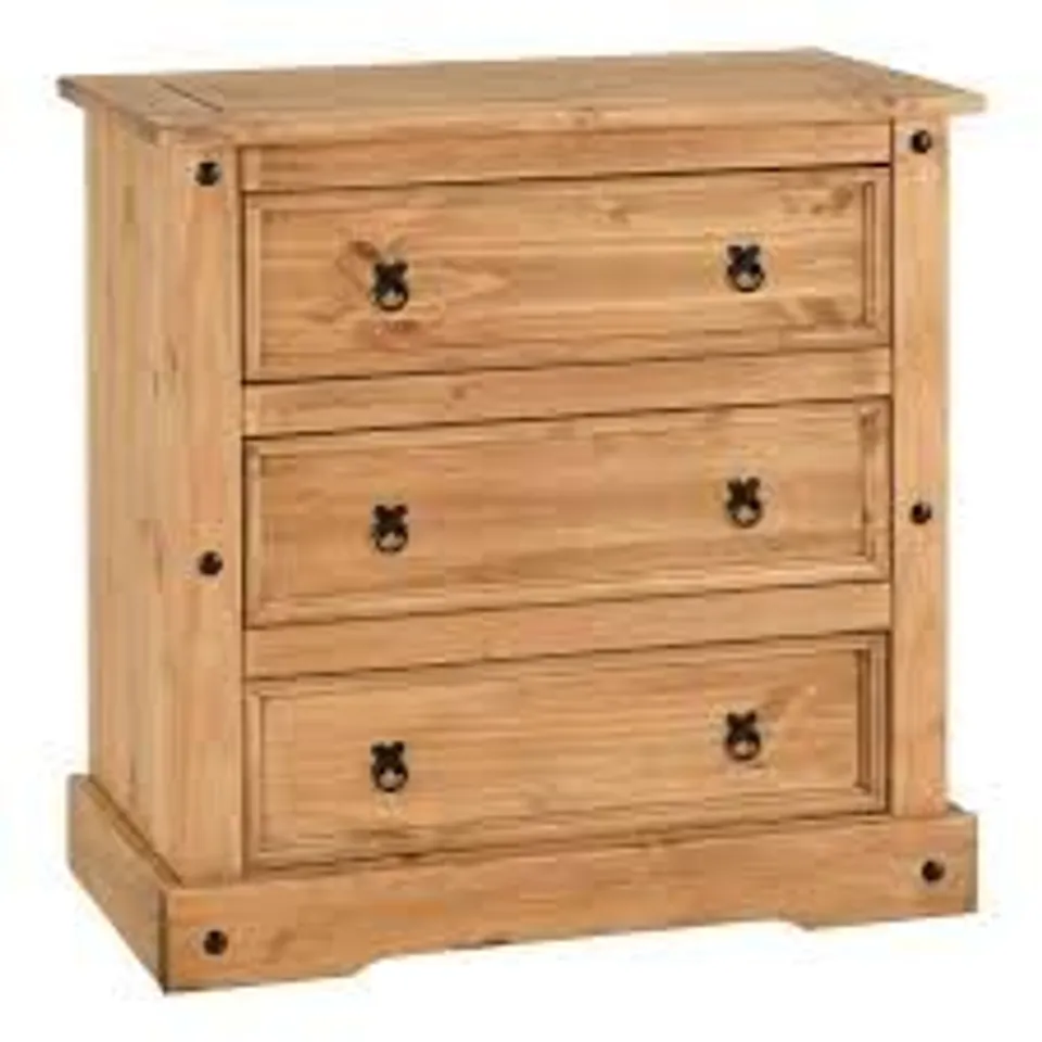 BOXED SECONIQUE CORONA 3 DRAWER CHEST IN DISTRESSED WAXED PINE (1 BOX)