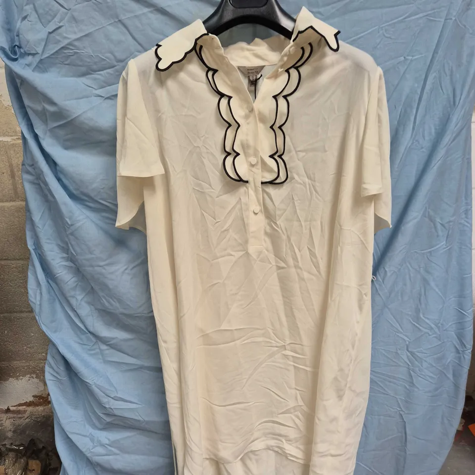 RIVER ISLAND WHITE SHIRT DRESS WITH BLACK PIPED TRIM – UK 16 (WOMENS)