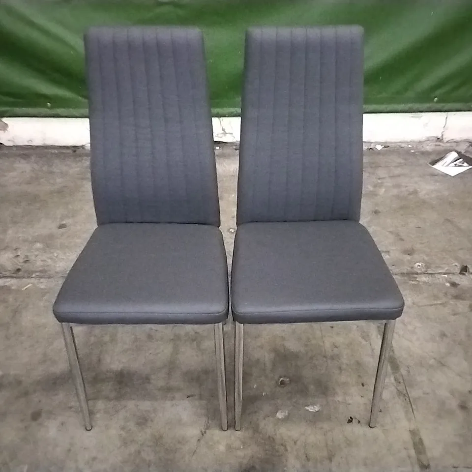 SET OF 2 GREY LEATHER DINING CHAIRS WITH CHROME LEGS 
