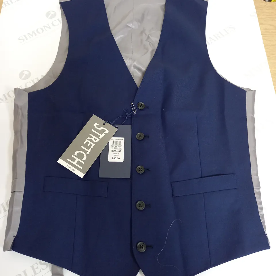 MOSS STRETCH BLUE WAISTCOAT - 38R