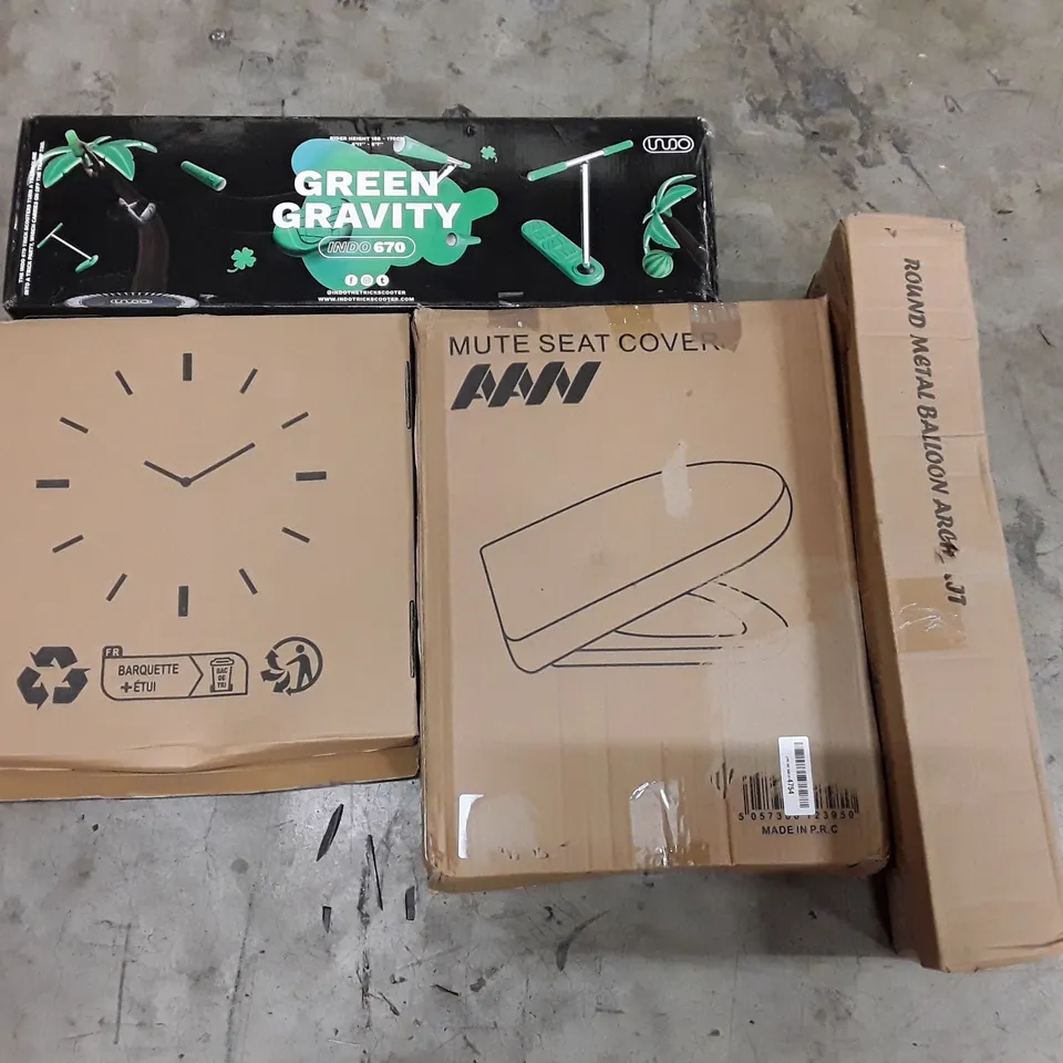 PALLET OF ASSORTED PRODUCTS INCLUDING TOILET SEAT, WALL CLOAK, ROUND METAL BALLOON ARCH KIT, GREEN GRAVITY, AIR FRYER