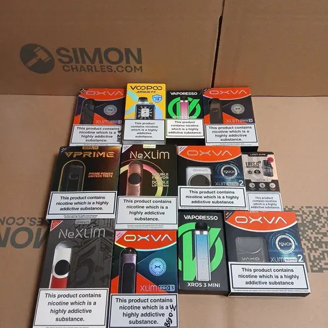 APPROXIMATELY 15 ASSORTED E-CIGARETTE PRODUCTS TO INCLUDE - VAPORESSO, VOOPOO, OXVA 