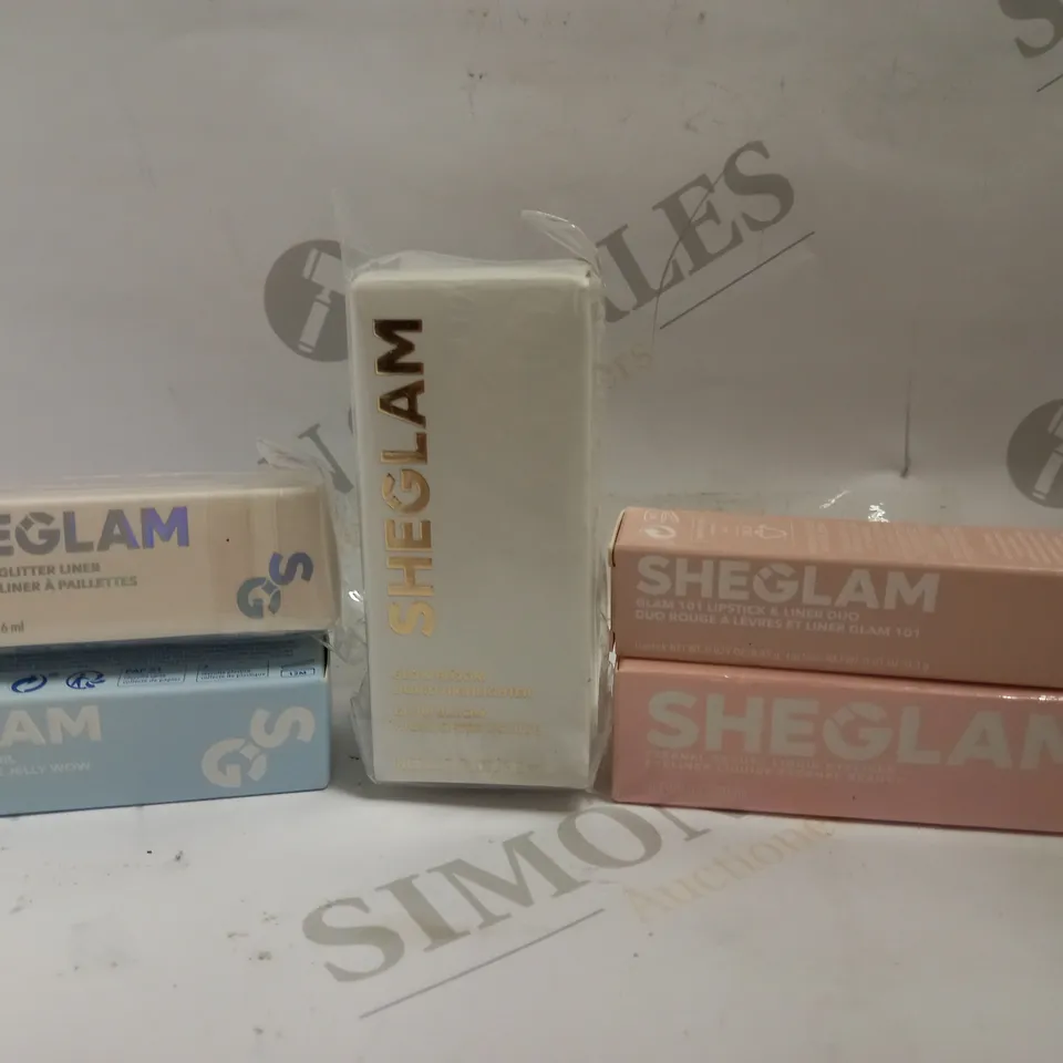 5 SHEGLAM ITEMS INCLUDING GLOW BLOOM LIQUID HIGHLIGHTER, INSTA PARTY GLITTER LINER AND LIQUID EYELINER