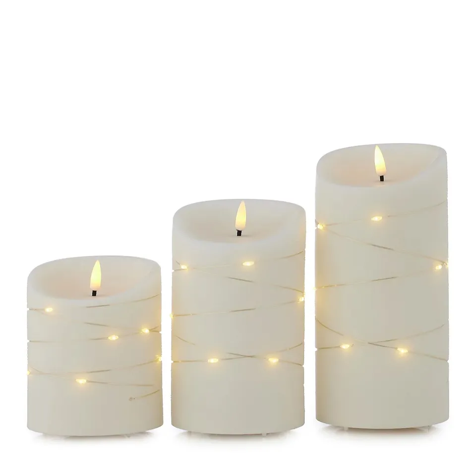 SARA BY SARA DAVIES SET OF 3 INDOOR OUTDOOR LED PILLAR CANDLES
