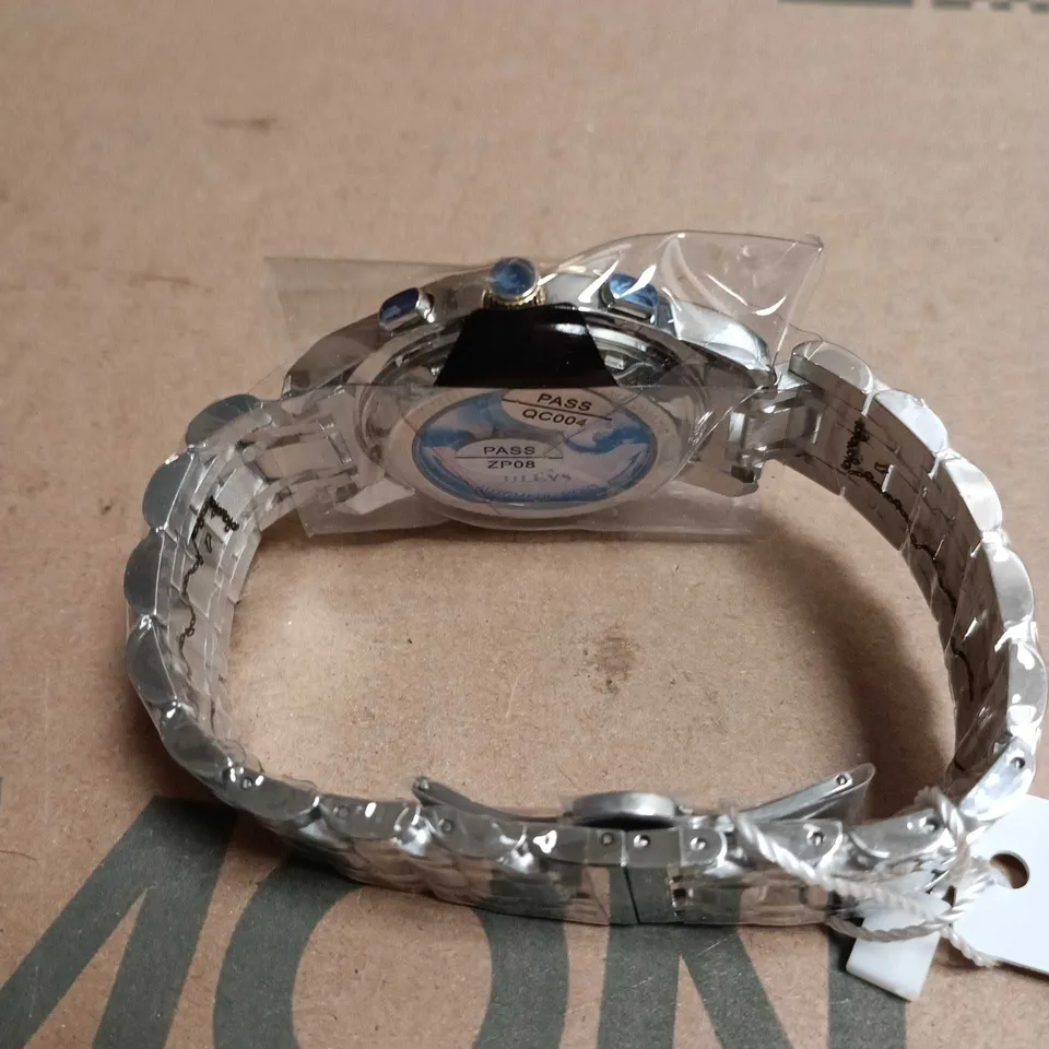 OLEVS MECHANICAL WATCH – BLUE DIAL, STAINLESS STEEL BRACELET, BOXED 