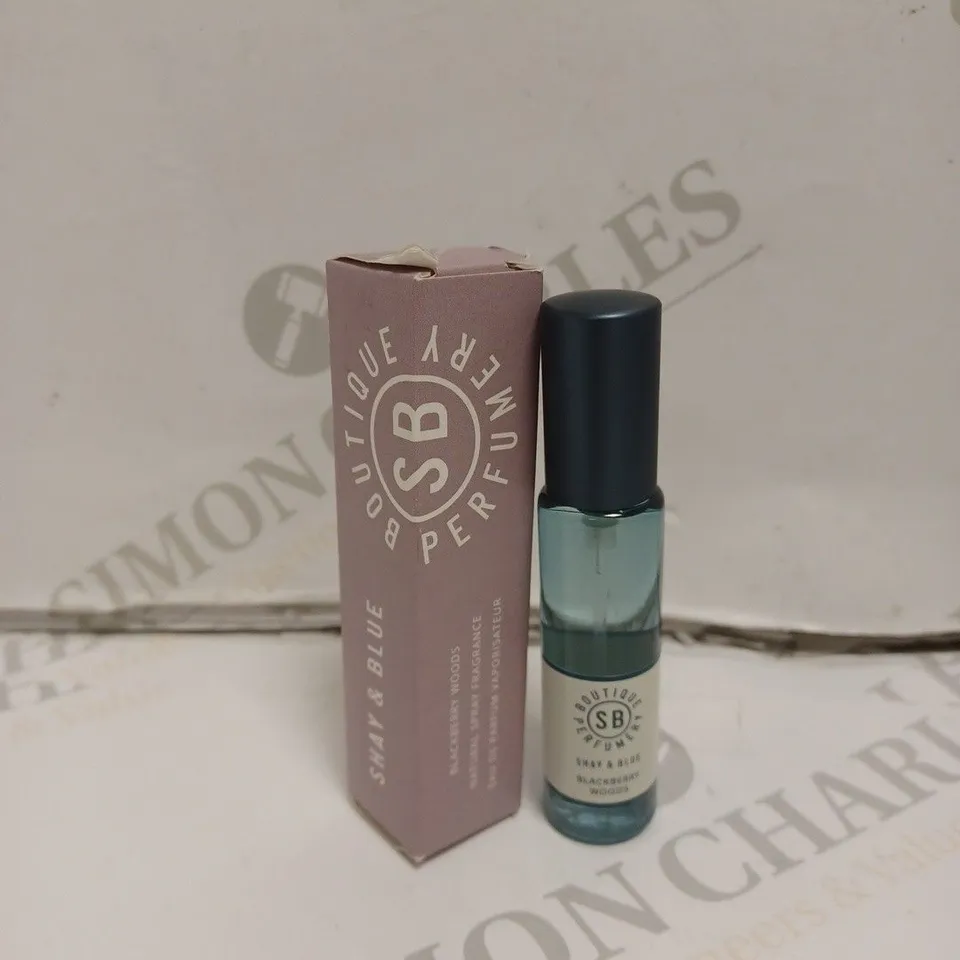 BOXED SHAY AND BLUE BOUTIQUE PERFUMERY NATURAL SPRAY - BLACKBERRY WOODS. 