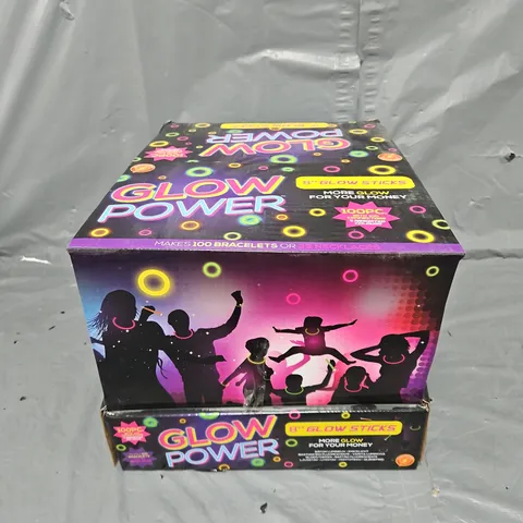 BOXED SET OF 20 GLOW POWER 8" GLOW STICK TUBES (100 GLOW STICKS PER TUBE) - COLLECTION ONLY