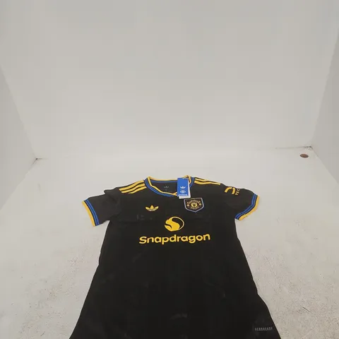 MANCHESTER UNITED FOOTBALL CLUB JERSEY – BLACK WITH YELLOW TRIM, ADIDAS, XS 