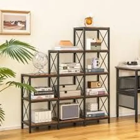 BOXED 5-TIER BOOKSHELF 9 CUBES BOOKCASE WITH CARBON STEEL FRAME-RUSTIC BROWN