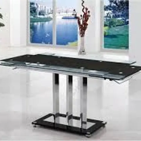 BOXED RIHANNA BLACK GLASS EXTENDING DINING TABLE (3 BOXES)