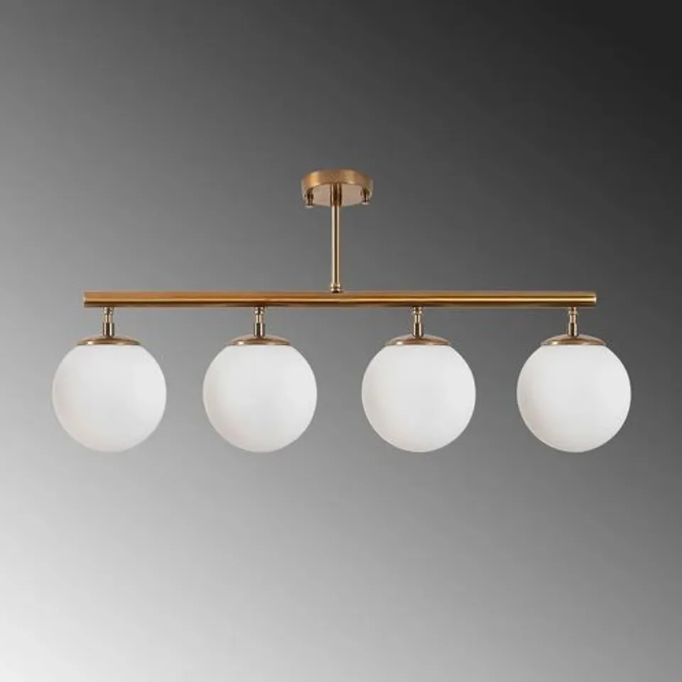 BOXED FAZLI 4-LIGHT KITCHEN ISLAND LINEAR CEILING PENDANT WHITE GLASS SHADE METAL GOLD