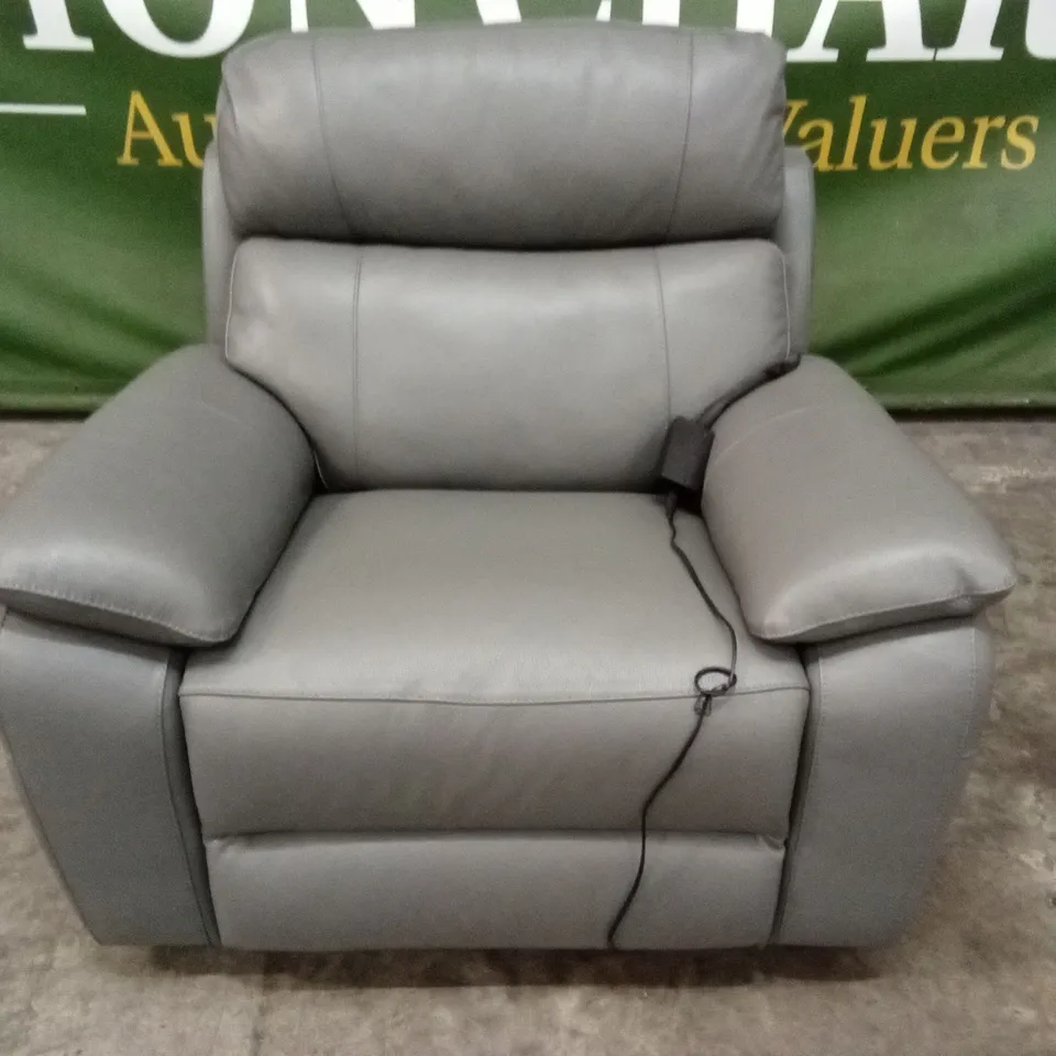 QUALITY DESIGNER ITALIAN MADE PATRIZIO ELECTRIC RECLINER LEATHER ARMCHAIR WITH SMALL ARMS - ANTHRACITE 