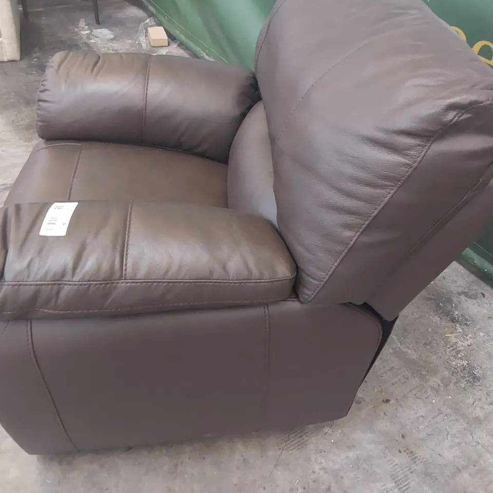 DESIGNER POWER RECLINING EASY CHAIR BROWN LEATHER 