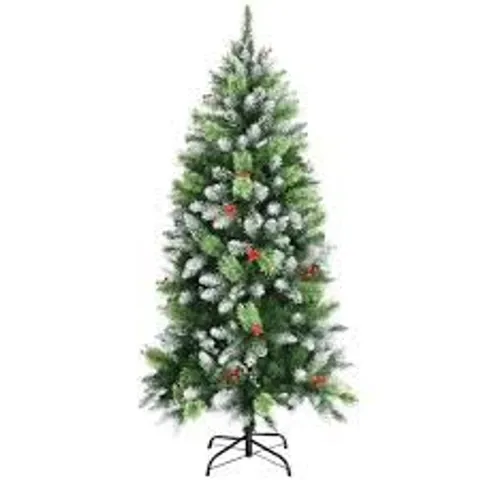 BOXED COSTWAY 5FT ARTIFICIAL CHRISTMAS TREE WITH RED BERRIES AND SNOW EFFECT.