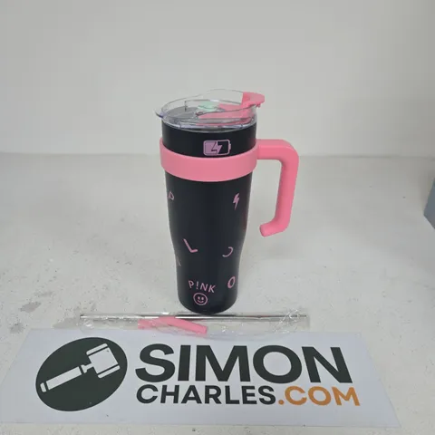 BIGGER HUG BUCKET 1200ML TRAVEL MUG – BLACK WITH PINK LID & HANDLE