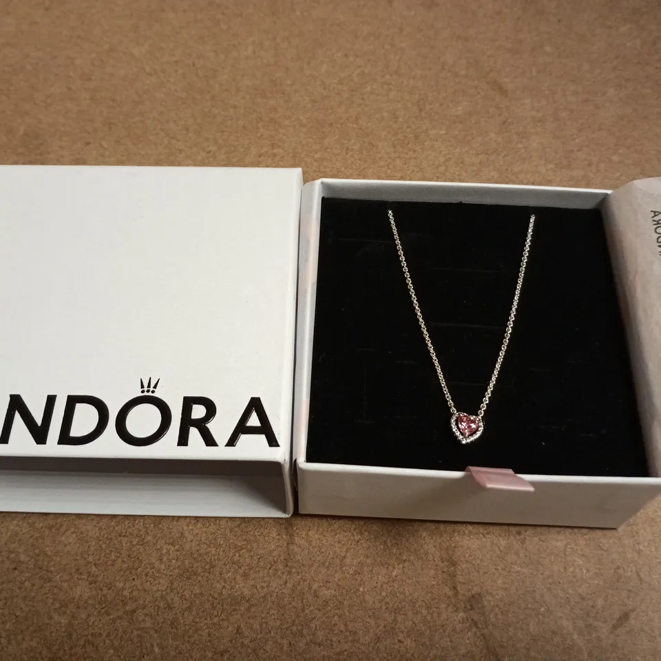 BOXED PANDORA HEART PENDANT NECKLACE – PINK STONE, SILVER-TONE