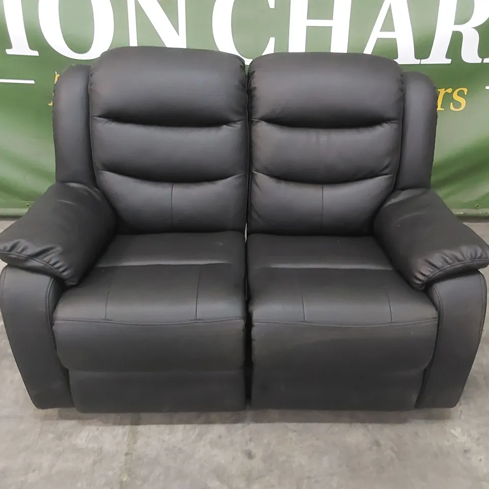 DESIGNER 2 SEATER MANUAL RECLINER LEATHER UPHOLSTERED SOFA - BLACK