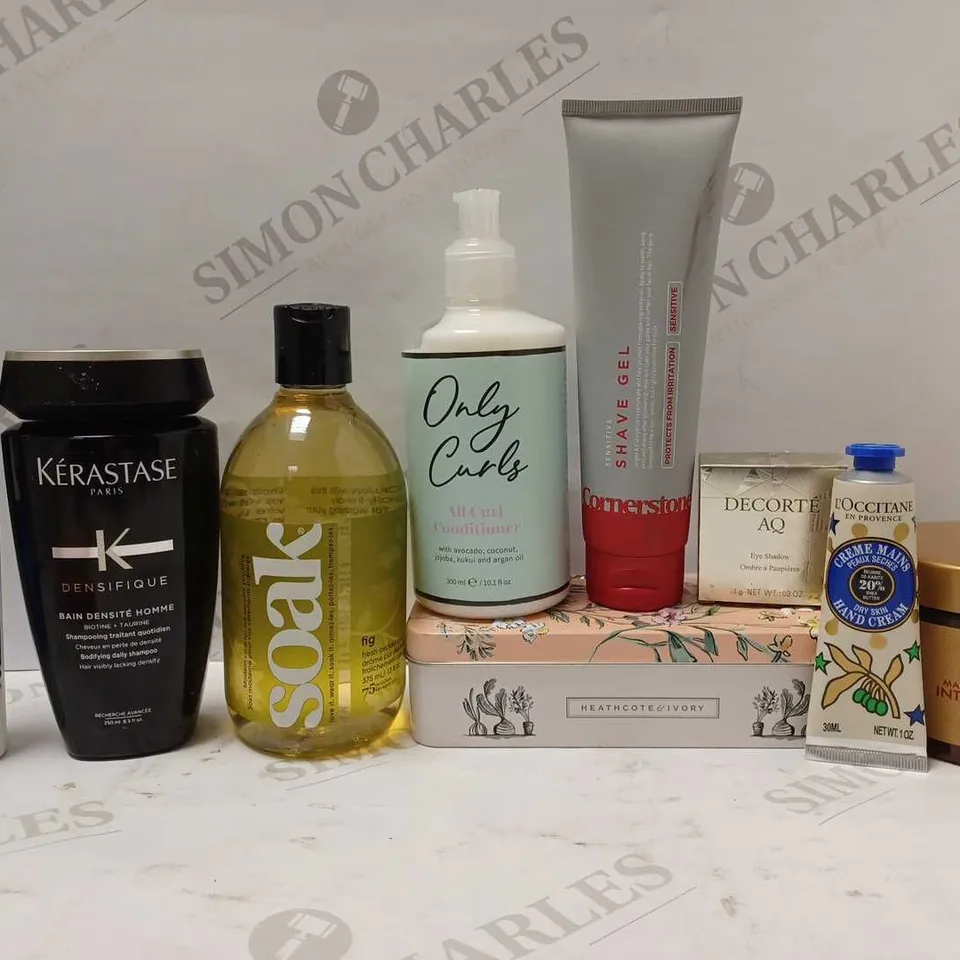 LOT OF APPROX 8 ASSORTED BEAUTY PRODUCTS TO INCLUDE KERASTASE SHAMPOO, CLOTHING SOAK, ONLY CURLS CONDITIONER, ETC 