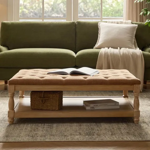 BOXED DUSK KNARESBOROUGH BUTTON BACK COFFEE TABLE POUFFE - CHENILLE CARAMEL (1 BOX)
