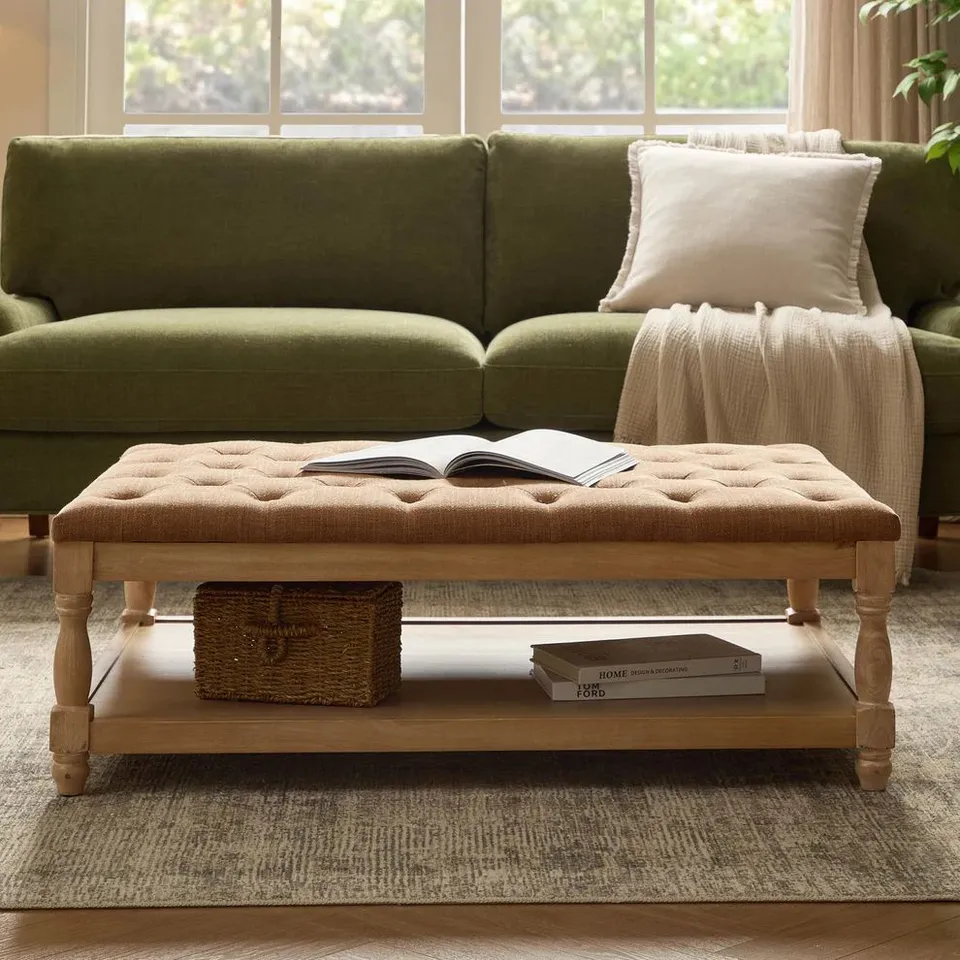 BOXED DUSK KNARESBOROUGH BUTTON BACK COFFEE TABLE POUFFE - CHENILLE CARAMEL (1 BOX)