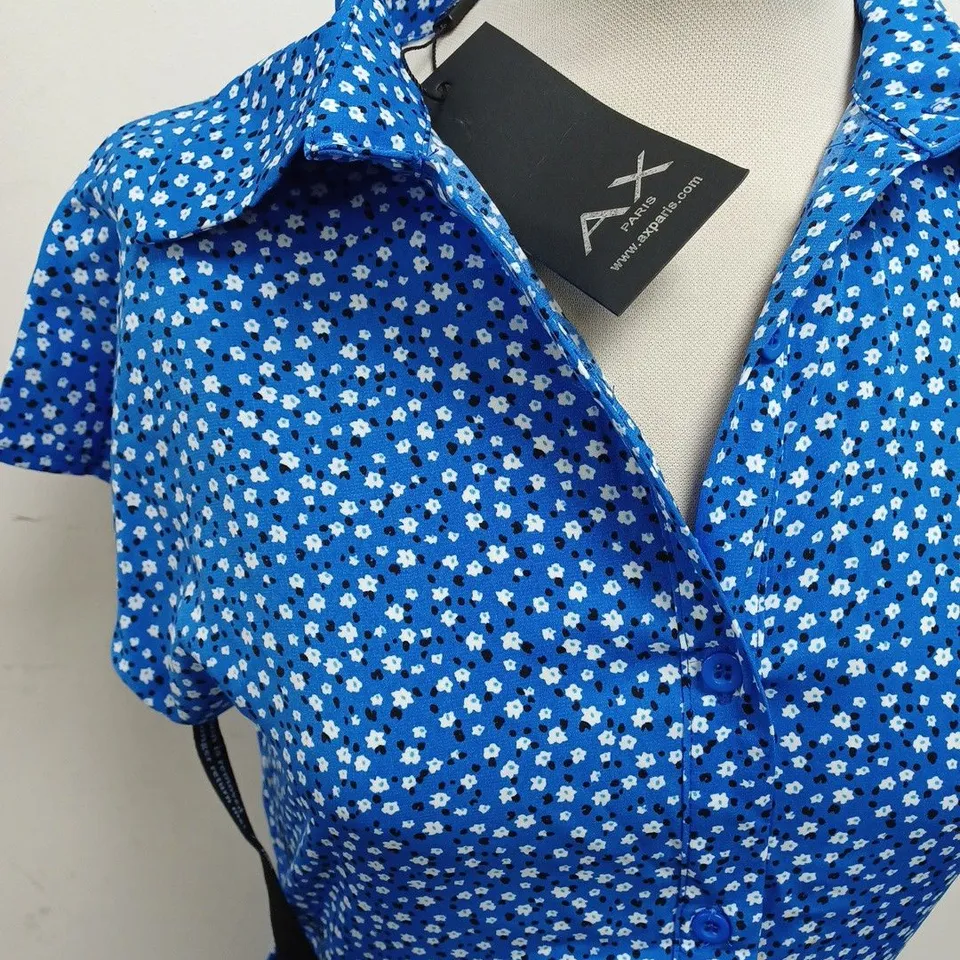 AX PARIS BLUE FLORAL PRINT SHRT SLEEVE DRESS - 8