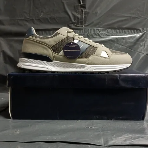 BOXED PAIR OF BEN SHERMAN TRAINERS IN GREY/NAVY/WHITE SIZE UK 12