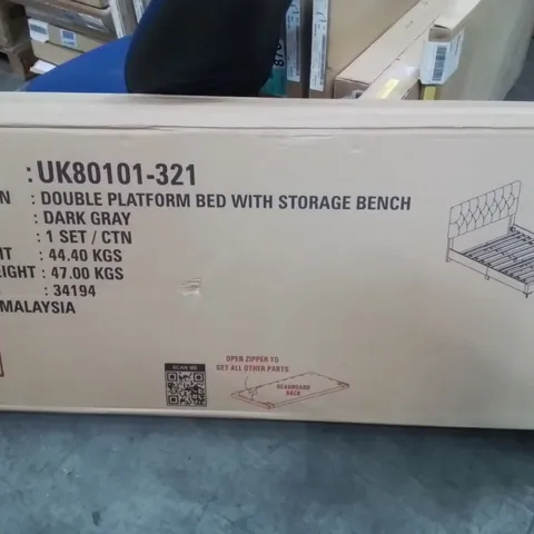 BRAND NEW DOUBLE PLATFORM BED WITH STORAGE BENCH  -DARK GREY-
