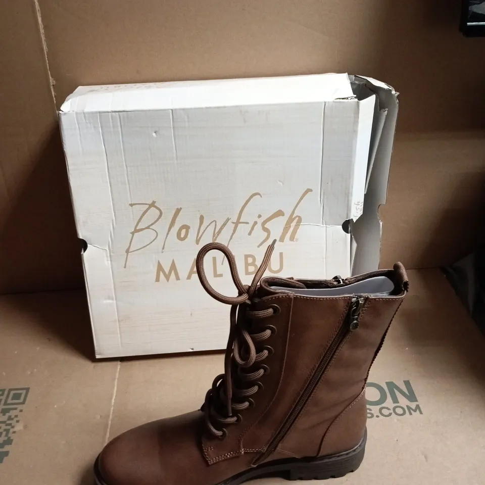 BLOWFISH MALIBU BROWN LEATHER LACE-UP ANKLE BOOT, SIDE ZIP – WOMEN'S, BOXED - UK SIZE 6