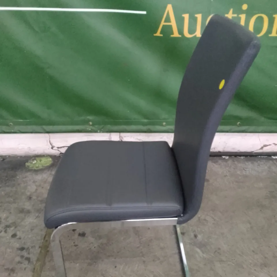 PERTH GREY LEATHER DINING CHAIR WITH CHROME LEGS